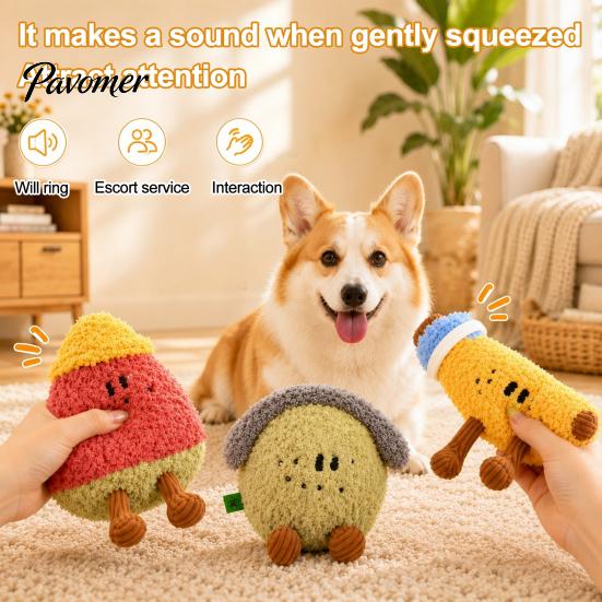 Plush Toys for Pets To Bite Fruit Dog Toy with Bell, Squeaky Interactive Chew Toy, Safe Small Dogs Soft Stuffed Medium Biting Shaking Boredom