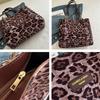 PU Leather Leopard Print Shoulder Bag Zipper Closure Tote Bag Chain Strap Handbag  Commuting