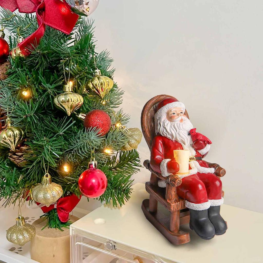 Rocking Chair Santa Claus Statue Christmas Figurine Living Room Resin Figure Miniature Figurine Ornament Collectible Sculpture