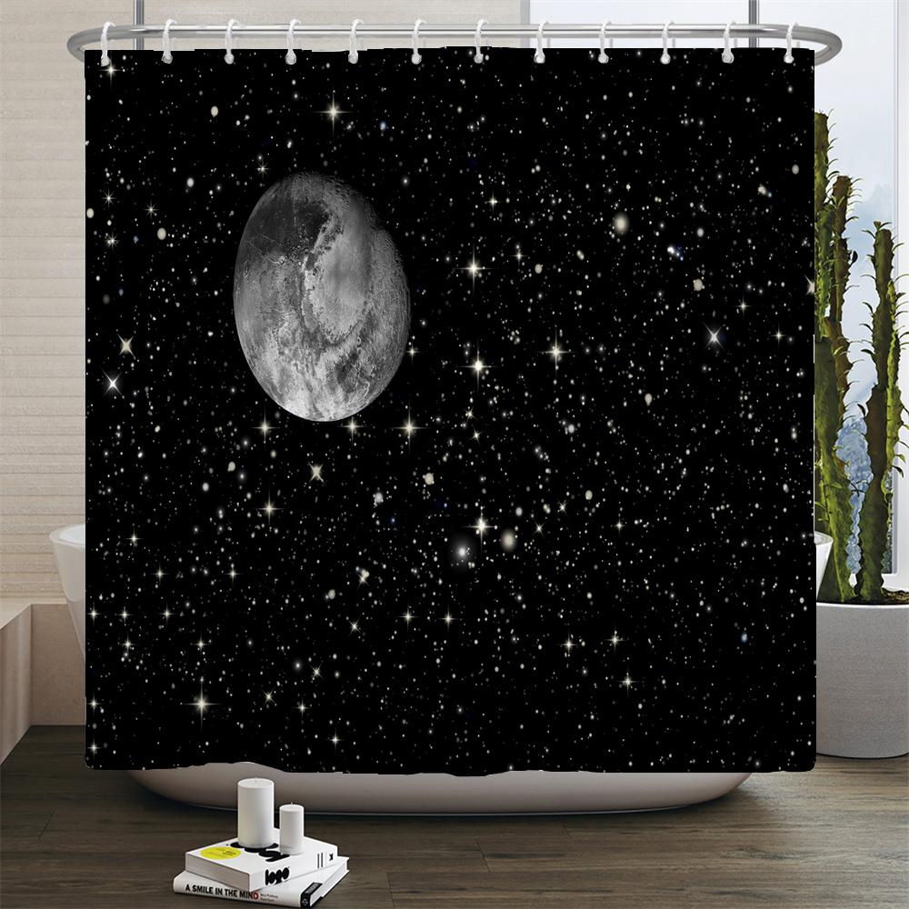 Waterproof Shower Curtain Set Moonlight Sea Starry Sky Scenery Bath Rug And Mats With Hooks Toilet Seat Cover Bathroom Decor