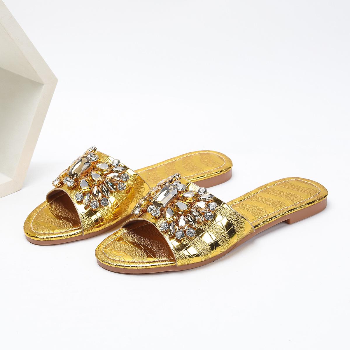 

Fashion New Women s Fashion Slippers Summer Crystal Diamond Gold Radiant Round Head Flat Bottom Comfortable Anti slip Women s Slippers 43 золотой