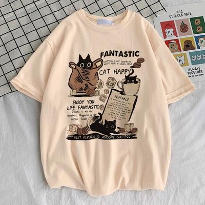 T-shirt Chat Cartoon fille Coloré kawaii esthétique Classique Confortable Grunge Pastel Digital hip hop Confortable