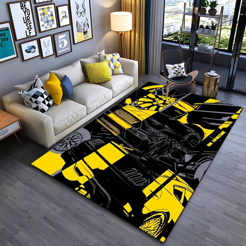 Retro Sports Car Yellow Design Suitable As a Non-slip Mat for the Living Room or Bedroom Sofa
