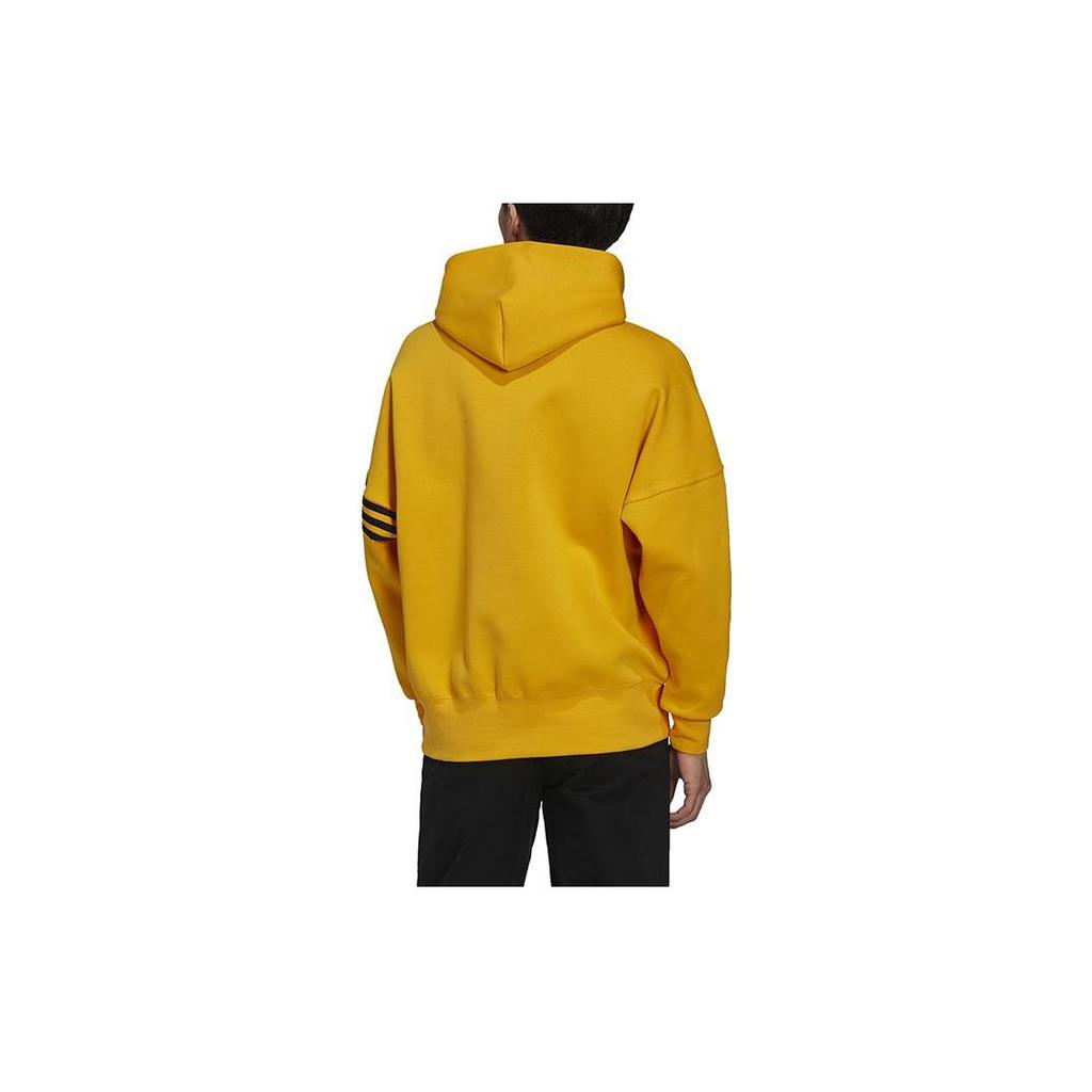 adidas Originals Trefoil Logo Print Stripe Drawstring Hoodie Long Sleeve Sweatshirt Men Tops Yellow HM1873