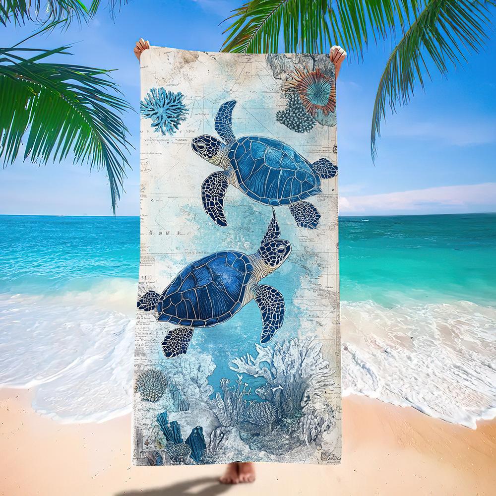 Indigo Mandala Sea Turtle Beach Towel Tie-Dye Print Quick Dry Towel for Yoga & Beach