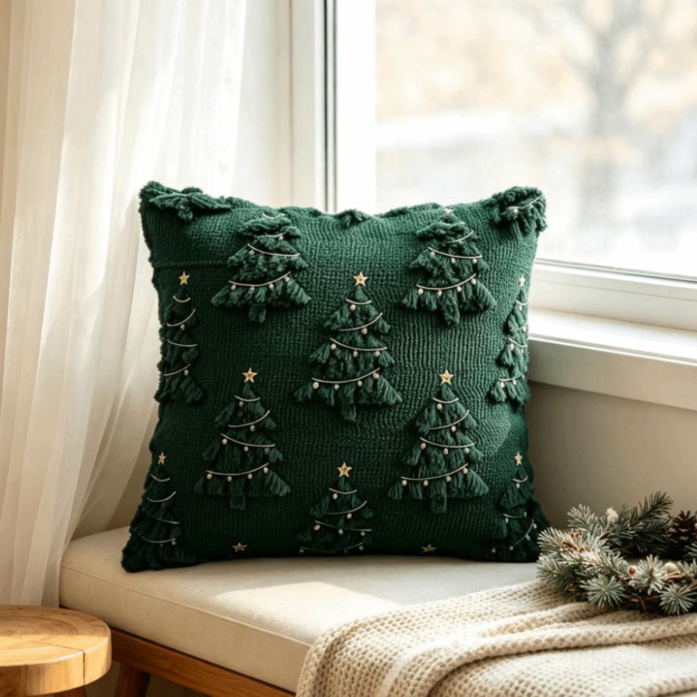Soft Throw Pillow Cover Xmas Tree Decorative Cushion Cover Plush Cushion Cover Home Decor