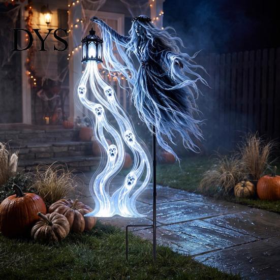 Resin Ghost Stakes for Garden Hand-Held Lantern Ground Lamp, Halloween Style Solar Powered Lighted Waterproof Lamps Lawn Stakes, Decorative Path Light