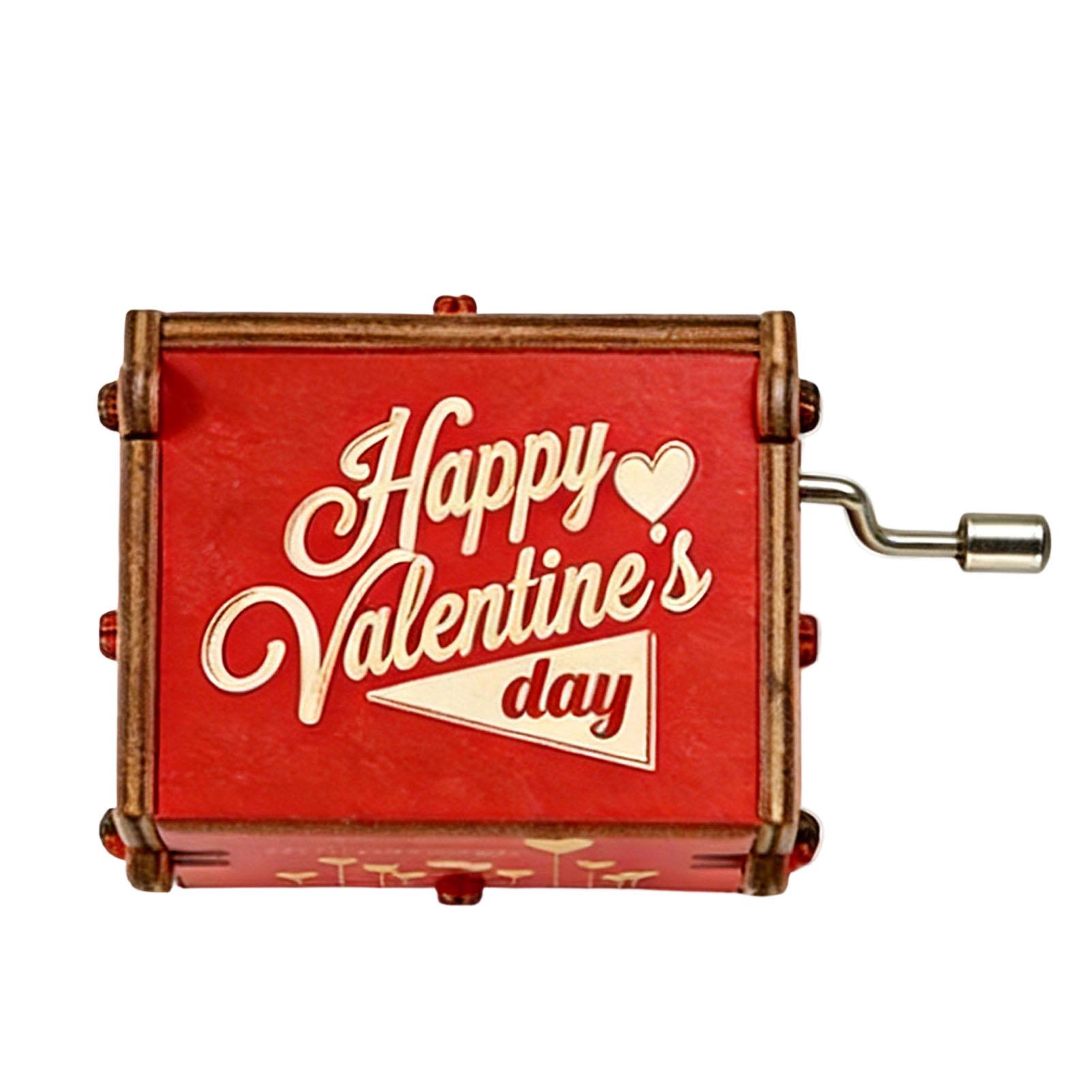 

Music Box Hand Cranked Vintage Wood Engraved Musical Box for Holiday Present Desktop Ornament Red