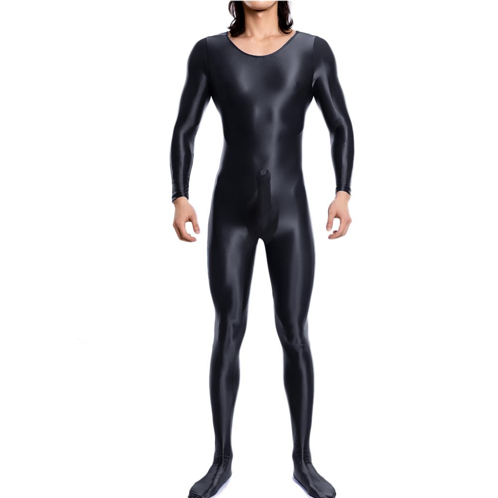 Sexy Men Cock Ring Maid Tights Oil Glossy Shiny Elastic Bodysuit Rompers U Convex Bulge Pouch Leotard One Piece Thong