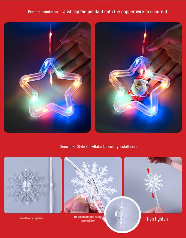 USB Remote Control Christmas Star & Snowflake Copper Wire Curtain Lights