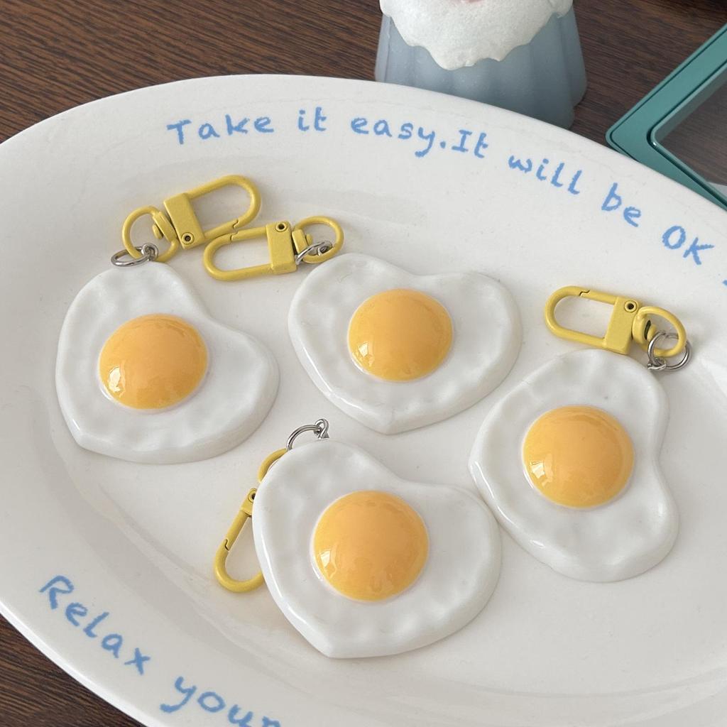 Love Heart Fried Egg Keychain - Cute, Funny Pendant for Backpack, Couple or Best Friend Gift