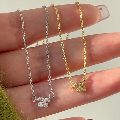 Flash Diamond Four-leaf Clover Necklace for Women Simple Women Small Temperament Sweet and Niche Sense of Forest