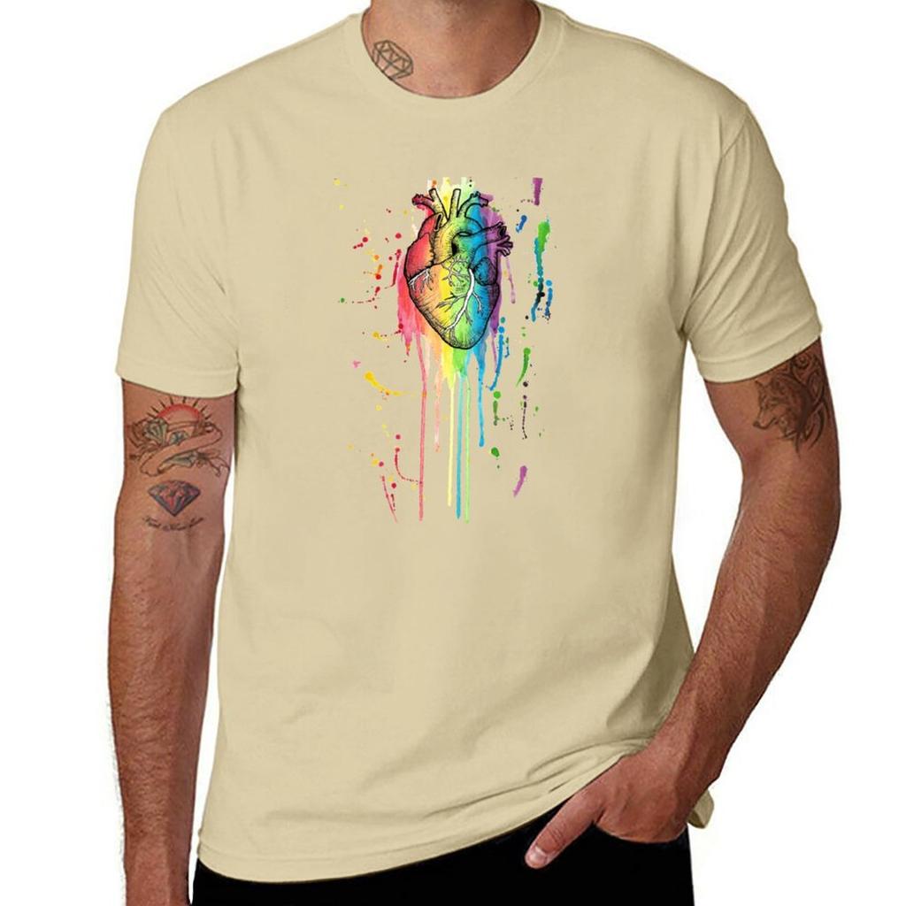 Watercolour and Pen Rainbow Anatomical Heart TShirt for a boy graphics animal prinfor boys t shirts men