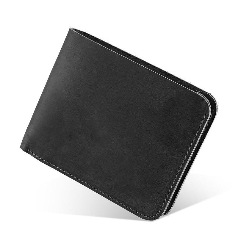 

Мужской ретро-кошелек Crazy Horse Leather - ультратонкий держатель для нескольких карт из натуральной кожи чёрный