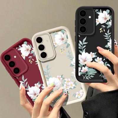 White Flower Pattern Matte TPU Soft Phone Case For Samsung S25 Plus S24 FE S23 Ultra S22 A56 A36 A16 A15 A55 A06 A05 A35 A34 Shockproof Bumper Cover