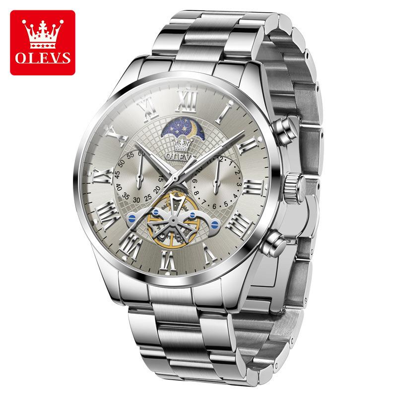 OLEVS Men's Watches Multifunctional Chronograph Flywheel Dial Original Wristwatch Moon Phase Waterproof Watches