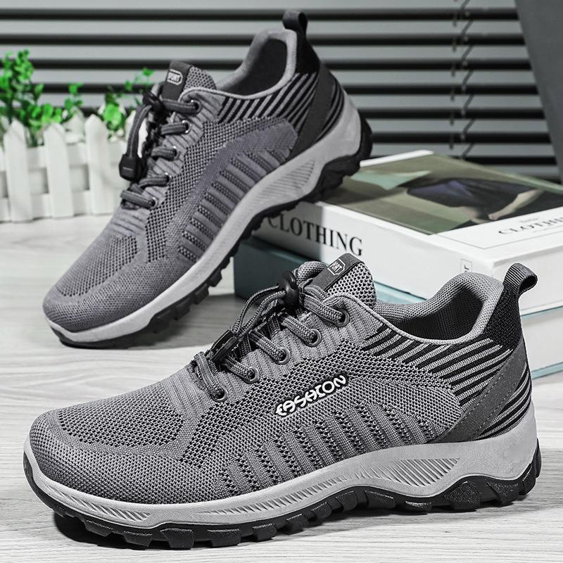 Men's shoes spring flying woven walking shoes thick-soled comfortable casual shoes shallow mesh shoes men's versatile simple single shoes