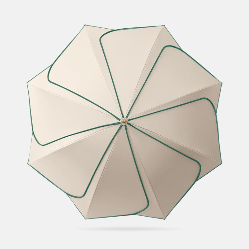 New 8-bone Straight Rod Vinyl Fabric Petal Umbrella Solid Wood Curved Handle Double Enlarged