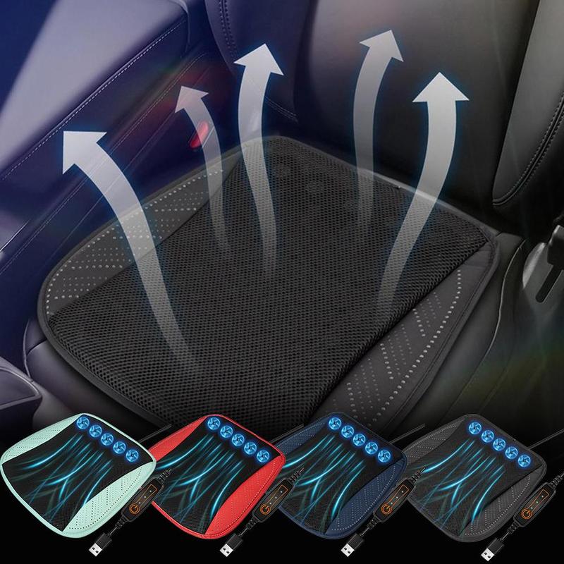 Kühlendes Sitzkissen mit 5 Lüftern, 3 Geschwindigkeitsstufen, atmungsaktives Eis-Seiden-Polster für Auto-Innenzubehör