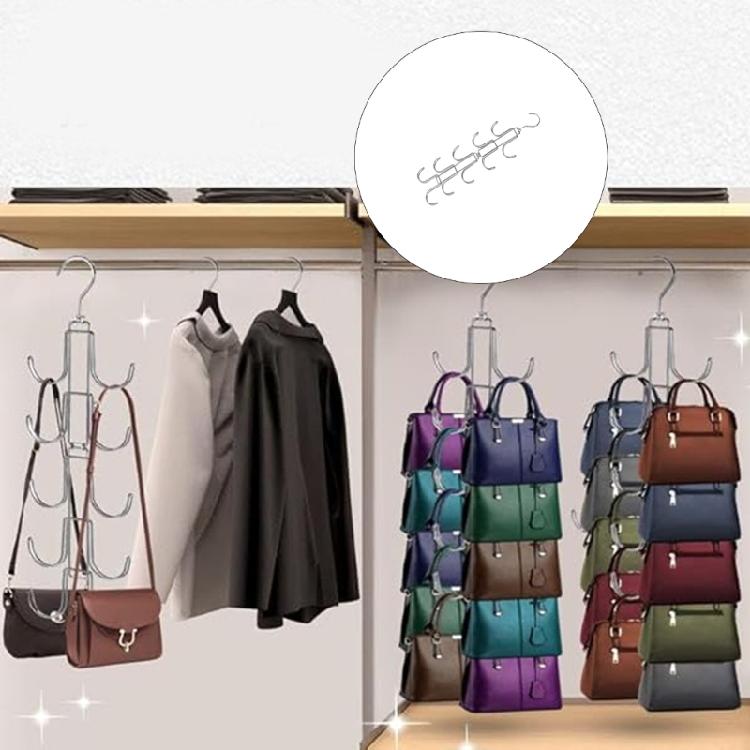 Vertical Rotating Storage Hanger With Adjustable Arms For Bag Accessory Rotating Iron Hook Home Organization Tool
