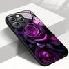 Handyhülle Für iPhone 11 12 13 14 15 16 17 Pro Max 17Air 16E 7 8 16 Plus XR XS X Dunkelviolett Rosenmuster Gehärtetes Glas Cover