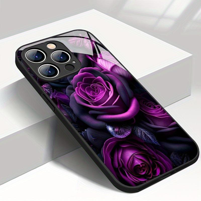 Handyhülle Für iPhone 11 12 13 14 15 16 17 Pro Max 17Air 16E 7 8 16 Plus XR XS X Dunkelviolett Rosenmuster Gehärtetes Glas Cover
