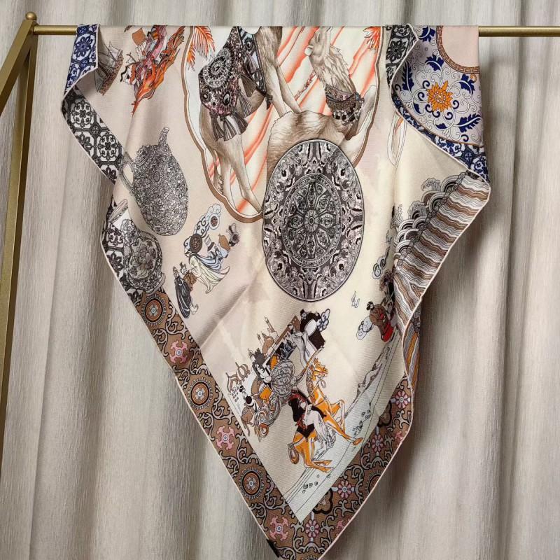 100% Mulberry Silk Scarf 110cm Square Floral Print Luxury Shawl Women