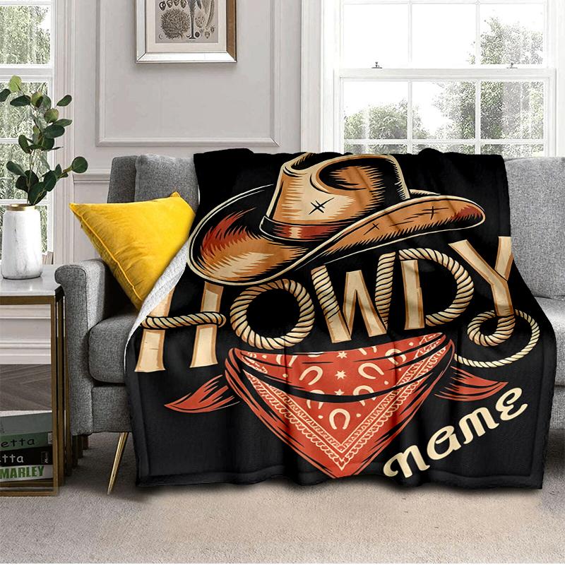 1PC Custom Name Cowboy Style Illustration Outdooor Flannel Blankets Throw Blanket All-Season Throw Gift Bedspread for Couch, Bed, Camping Holiday Birt