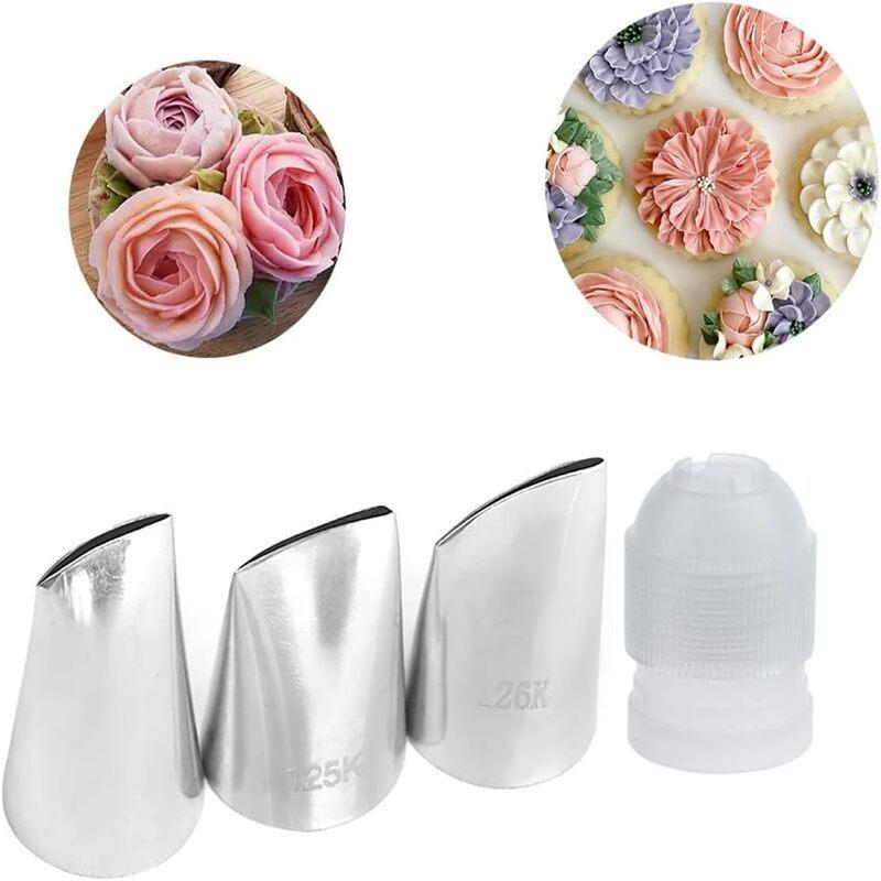 3-Piece Austin Rose Petal Piping Tips: 124K, 125K, 126K for Cream Decoration