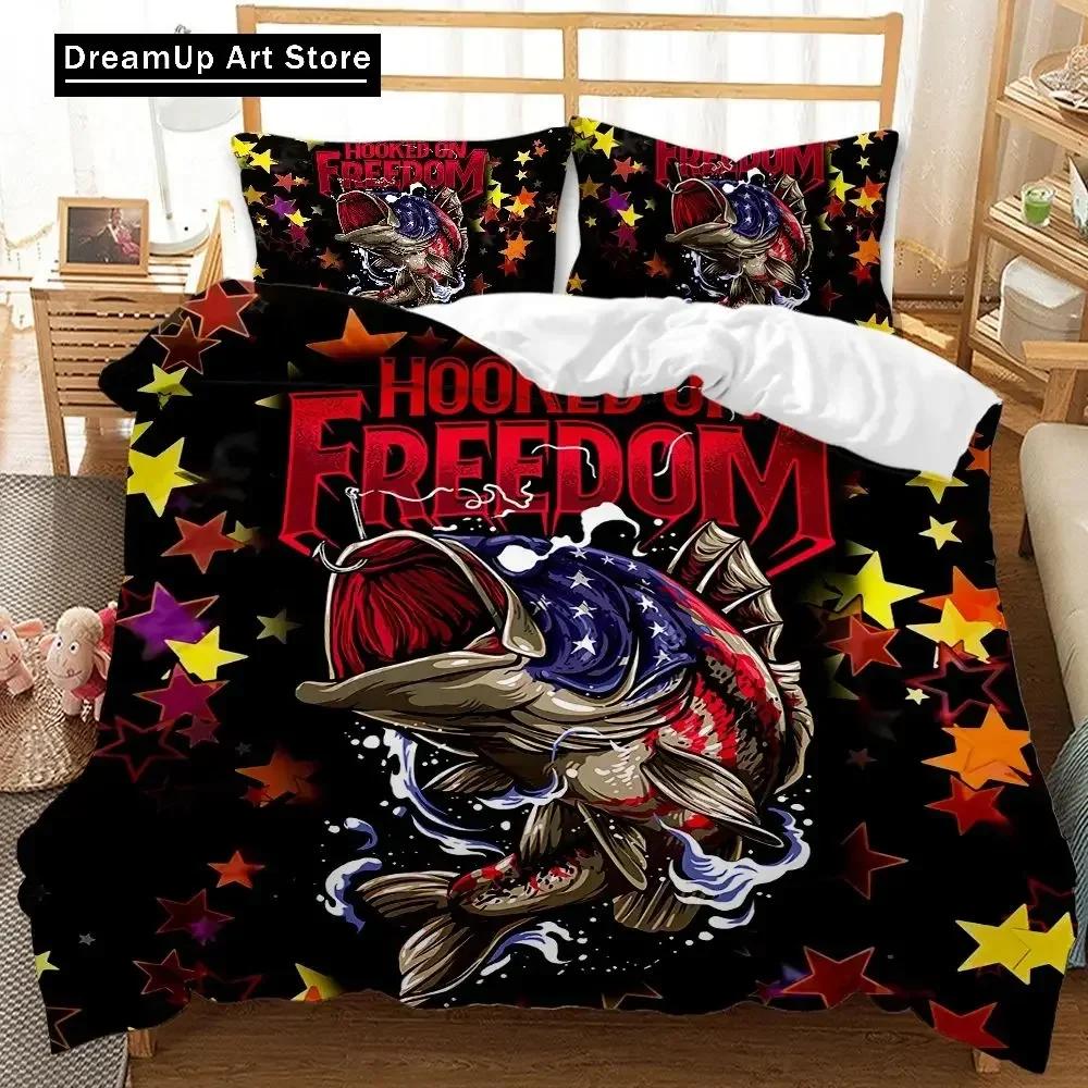 3D Print Fashion Big Pike Fishing Hunting Bedding Set Boys Girls Twin Queen Full Size Duvet Cover Pillowcase Bed Adult Bedroom