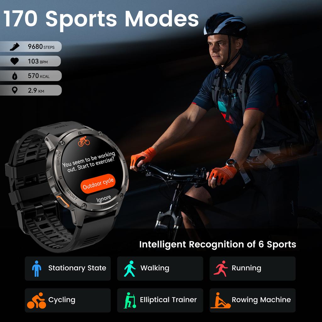 Original KOSPET TANK T3 Smart Watch For Men Military Smartwatch Women Digital Fitness Watches  AI Voice AOD Bluetooth