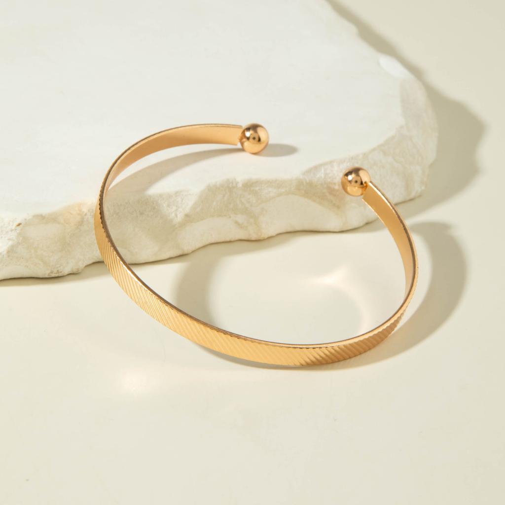 Jewelry Retro Stacked Bracelet Simple Geometric Opening Round Bead Gold Glossy Bracelet Set