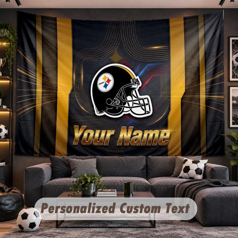 Wall Hanging Tapestry Custom NamePittsburgh Steelers Pattern Personalized Printed Fabric Wall Decor