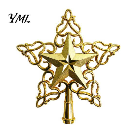 Holiday Party Ornament Glitter Star Christmas Tree Topper, Hollow Treetop Ornament, Gold Silver Sparkling Decoration for Home Decor