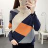 Women's Half Turtleneck Sweater Fall Winter Loose Knit Sweater Top Color-blocked Pullover Knit Jumper Outerwear
