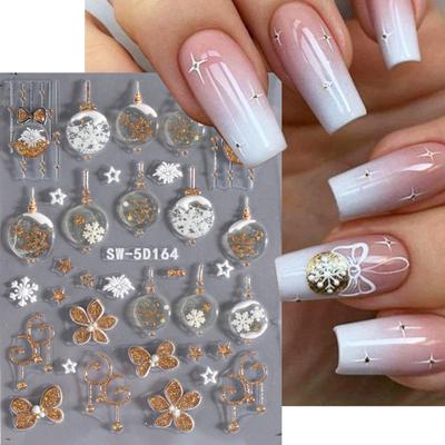 1 Blatt Weihnachts-Nagelkunst-Aufkleber, wasserdicht, 3D-Prägung, Weihnachtsmann, Schneemann, Elch, Schneeflocke, Weihnachtsbaum, Ball, künstliche Nageldekoration