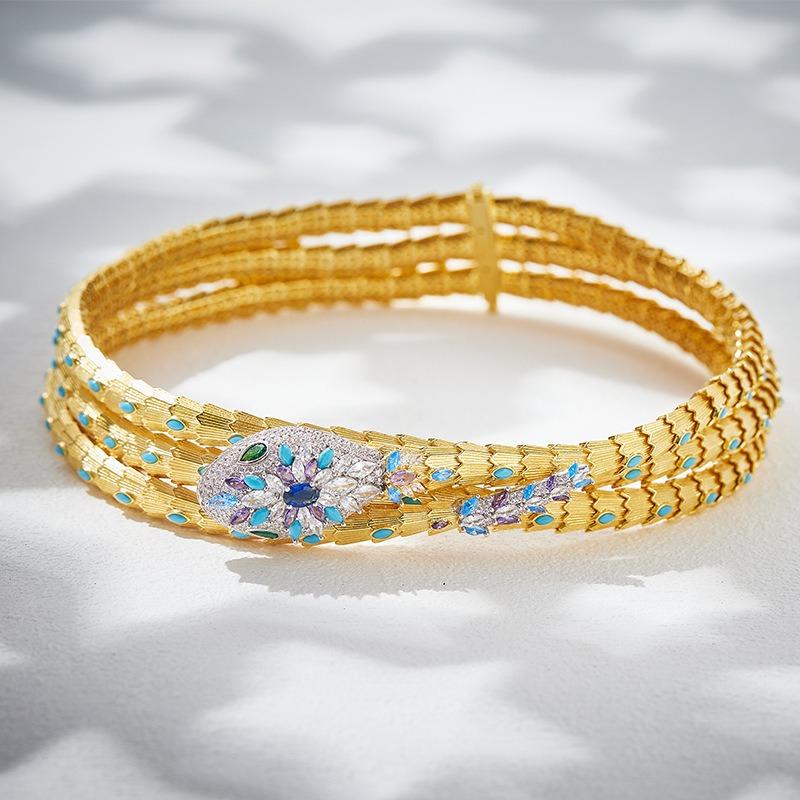 Exaggerated Three-layer Princess Snake Necklace, Gold-plated Turquoise, Personalized High-end Luxury Women's Snake Collar