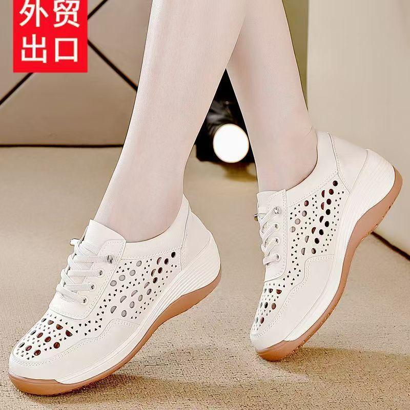 

Летние полые 2025 новые тонкие повседневные туфли дышащие туфли мягкая подошва женские 40