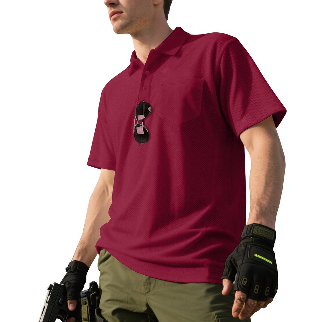 European and American Men's Summer Solid Color Lapel Loose Quick-drying Outdoor Tactical Pocket Short-sleeved Bird's Eye POLO Shirt T-shirt Men