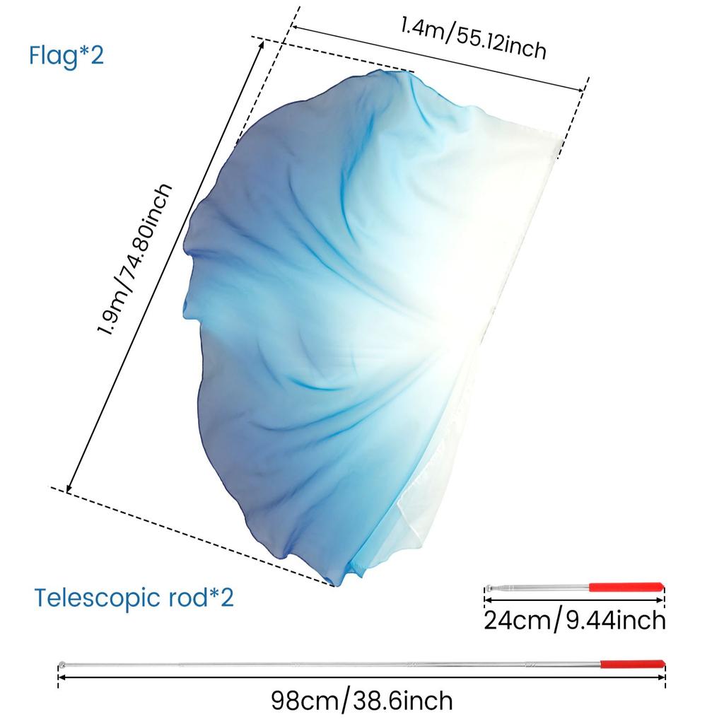 2 sady 55" vlajek pro chválový tanec a bohoslužbu, s teleskopickou tyčí, půlkruhová vlajka s andělskými křídly pro bohoslužbu, pro kostelní taneční vystoupení
