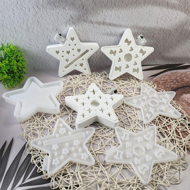 Set of 4 Star Candle Holder Molds Small Light Moulds Silicone Texture for Handmade Decorations and Craft Enthusiasts