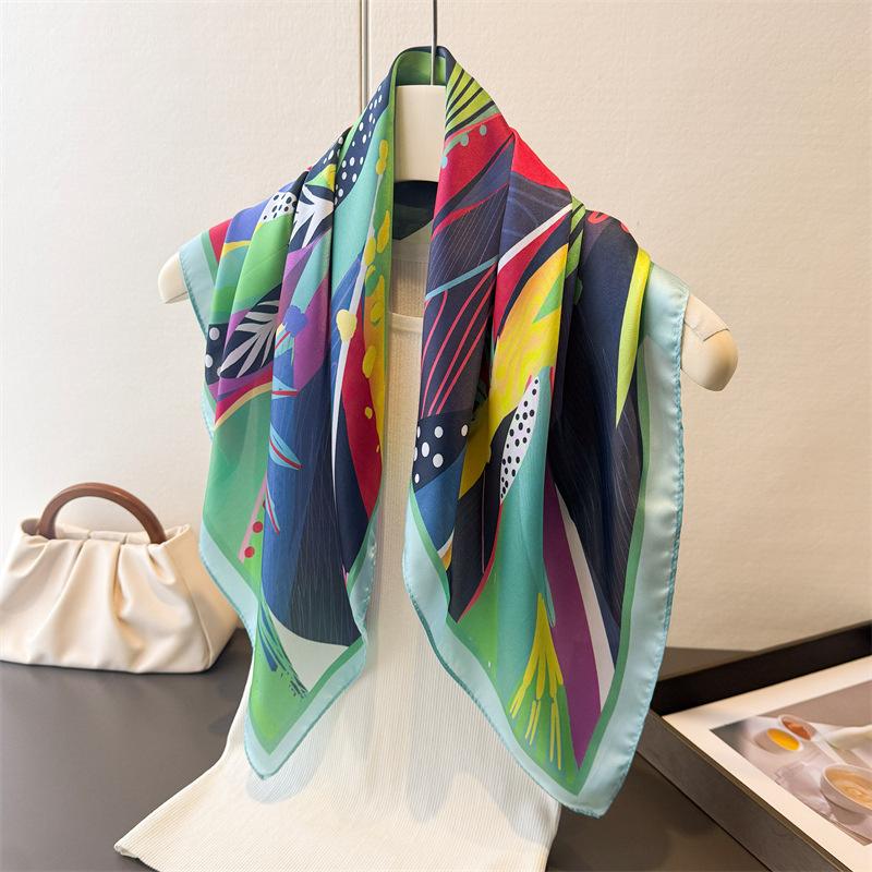 Abstract Graffiti Printed Imitation Silk Square Scarf Shawl Versatile High End Style Neck Small Headscarf Women's