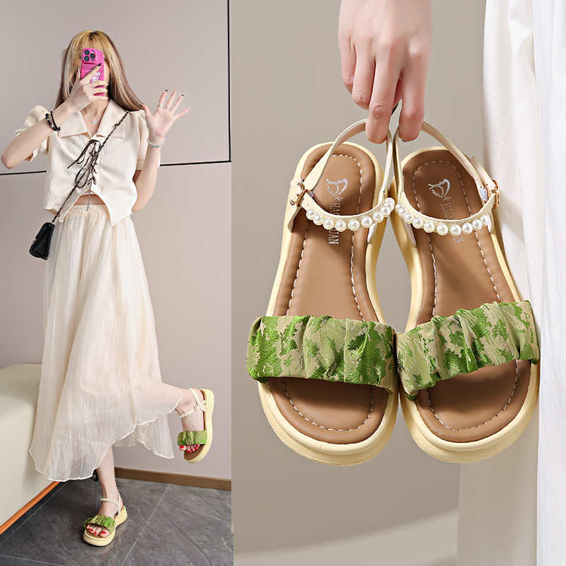 Fashion Thick Heeled Ecoleather Beach For Water Sport Flat Slippers Shoes Women's Slide Sandal Sneakers Boty Obuv Celebrity Luxe