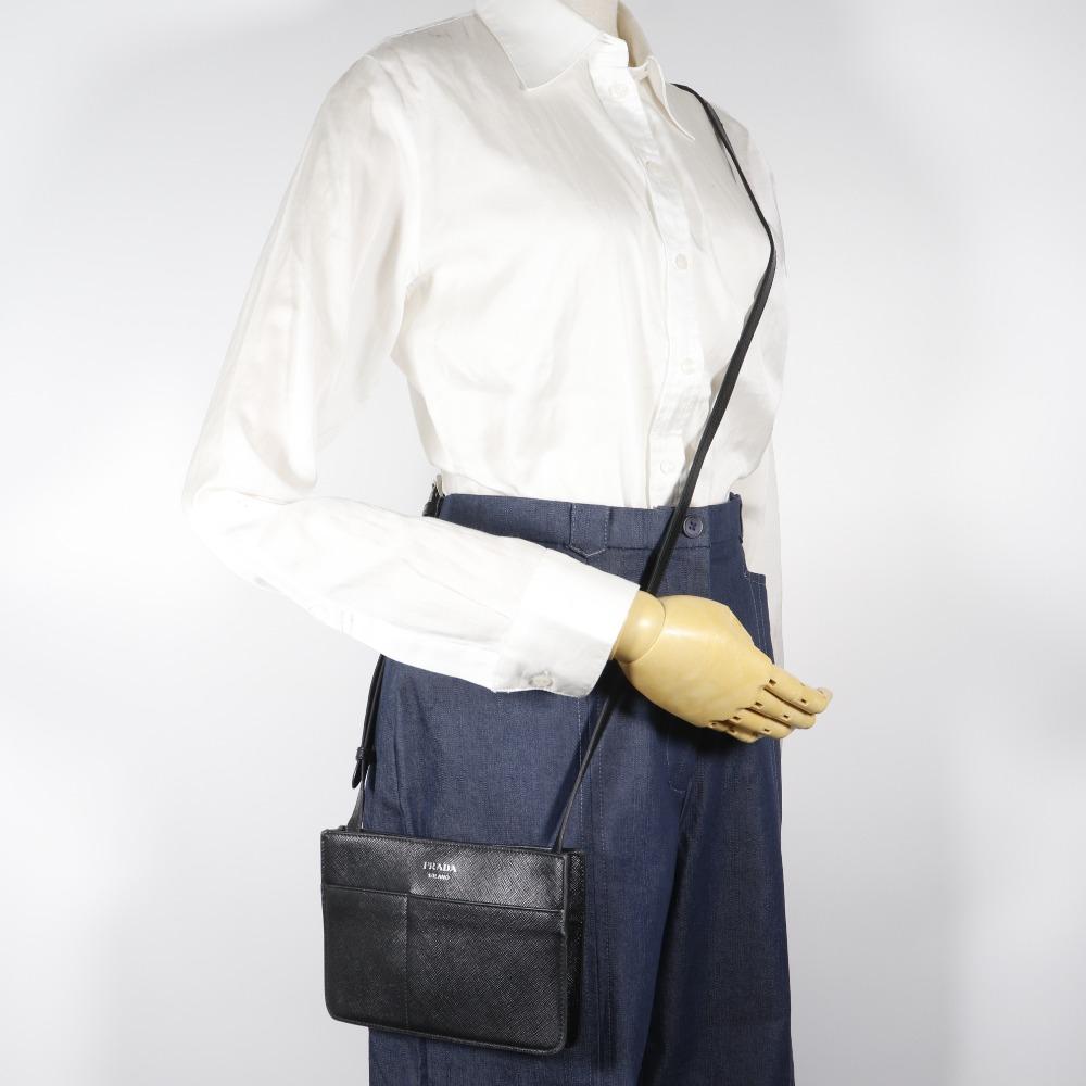 Prada Mini Shoulder Shoulder Bag Black Safiano Unisex Used