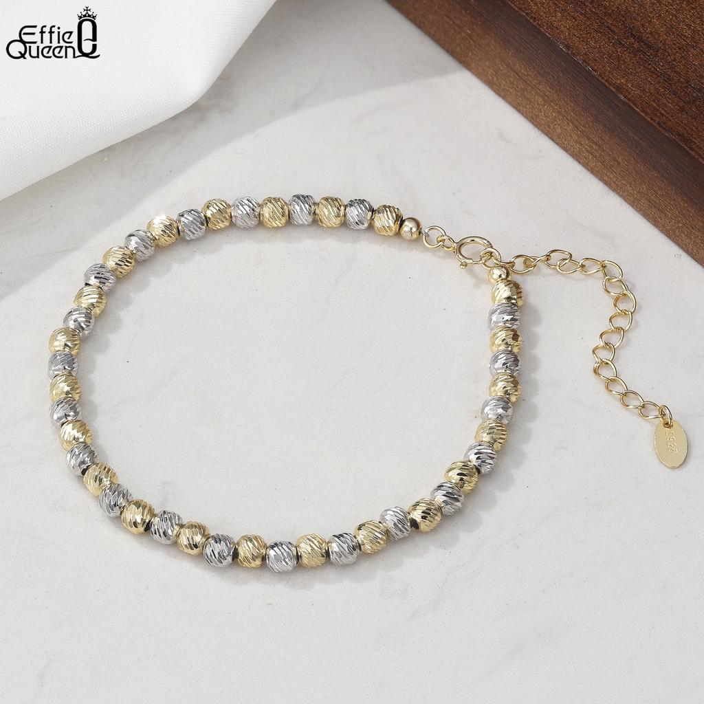 EFFIE QUEEN S925 Silver 14k Gold Twill Beads Ball Chain Bracelet Luxury Jewelry for Women, Men's Bracelet Hand Chain Gift GAB03