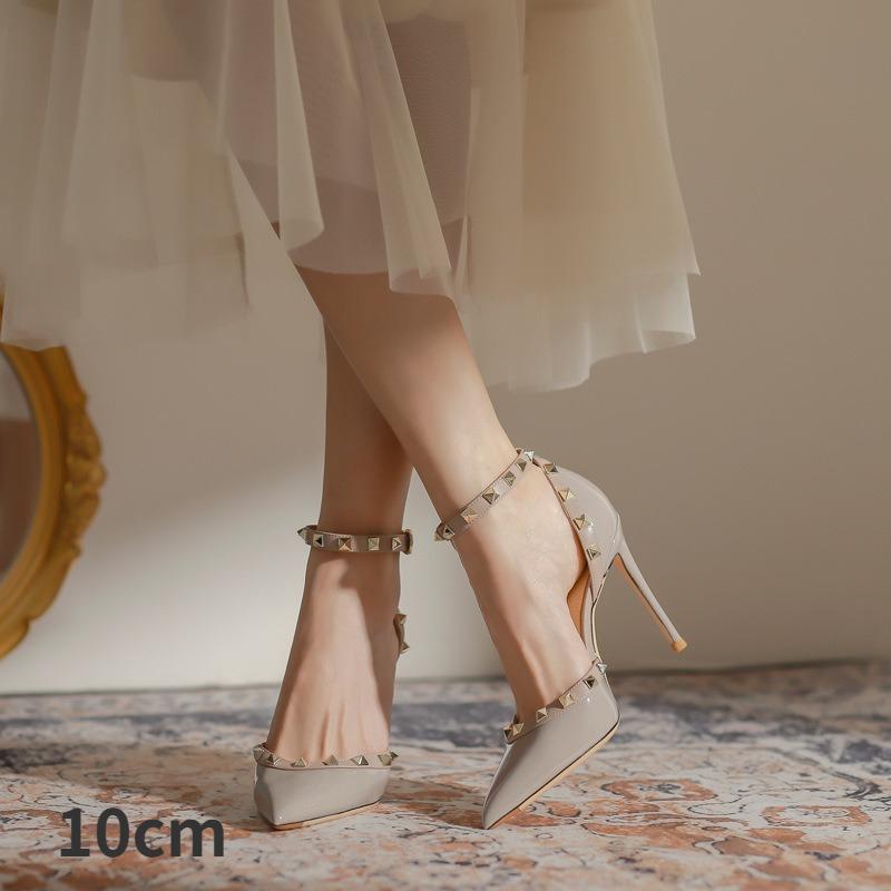 Letní nýtované vysoké podpatky dámské zabalené sandály na tenkém podpatku s jednořadou přezkou