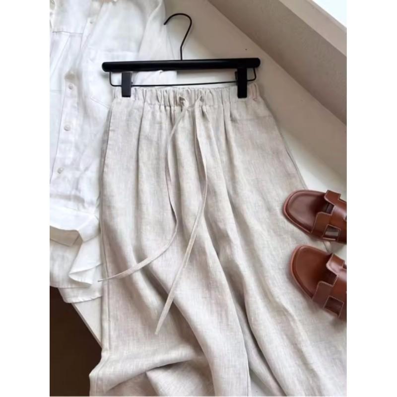 

Женские летние свободные тонкие повседневные брюки однотонные с высокой талией и широкими штанинами XL