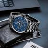 BENYAR Men's Leather Band Chronograph Watch Multi-Calendar Business Formal Waterproof Scratch-Resistant Silver and Blue