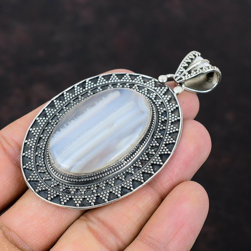 Botswana Achat Anhänger 925 Sterling Silber Anhänger echter Edelstein Schmuck handgemachter Anhänger Vintage Schmuck Geschenk für Frau schöner Anhänger