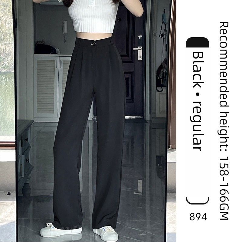 

Ice Silk Suit Pants Women 2025 New Summer Thin High-Grade Drape Suit trousers Small Narrow Wide-Leg Pants Summer. Black. Regular S